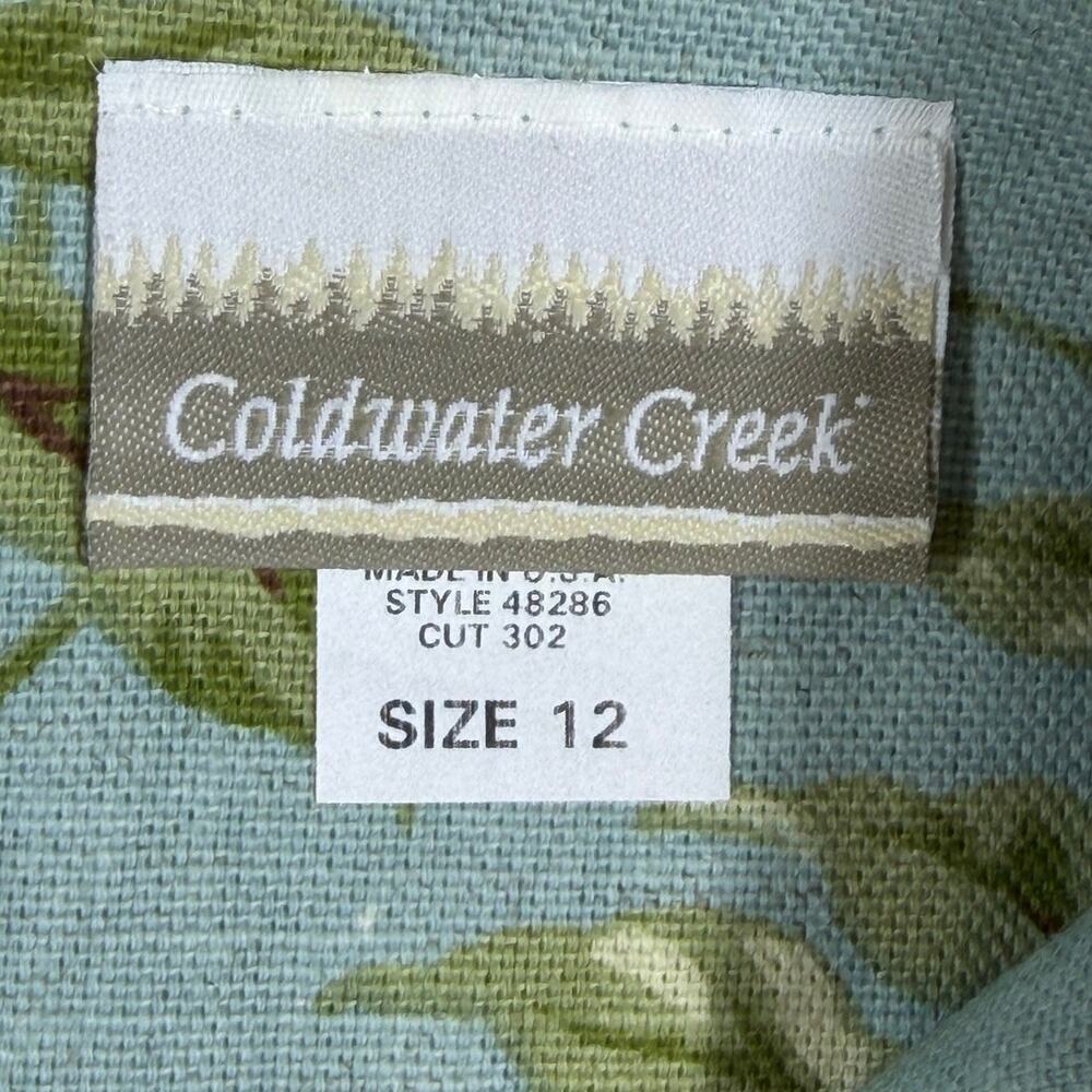 Coldwater Creek Women 12 Blue Floral Linen Blend Sleeveless Knee Length Dress - Picture 3 of 7